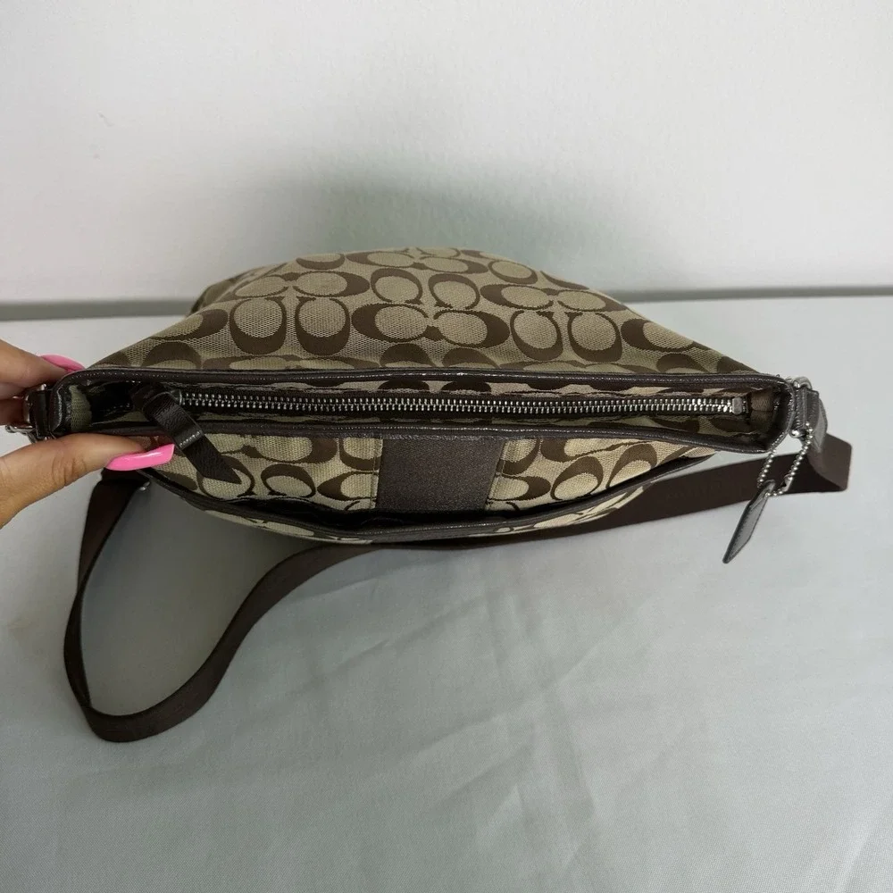 Coach Shoulder Bag‎ F28502 Signature Stripe Brown Canvas Leather Crossbody Y2K